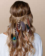 Load image into Gallery viewer, BOHO FESTIVAL FEATHER headband /hippie style / braided stretch band
