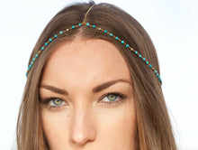 Load image into Gallery viewer, CHAIN HEADPIECE- turquoise and gold chain headchain
